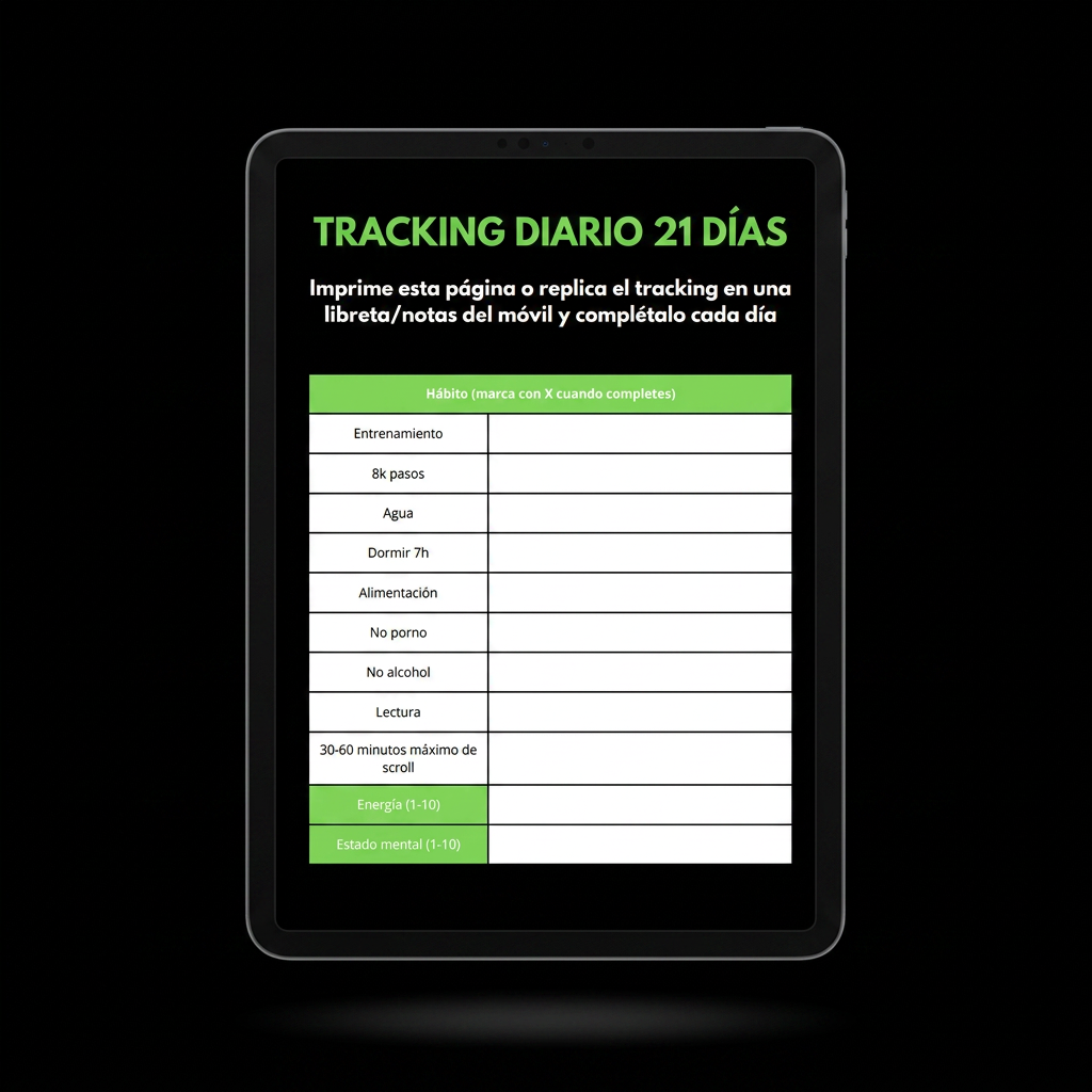 Tracking diario de RESET 21 en tablet